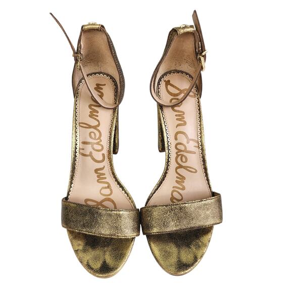 Sam Edelman Womens Yaro Heeled Sandals Size 8.5 Pure Gold Brushed Suede Open Toe - Picture 3 of 12
